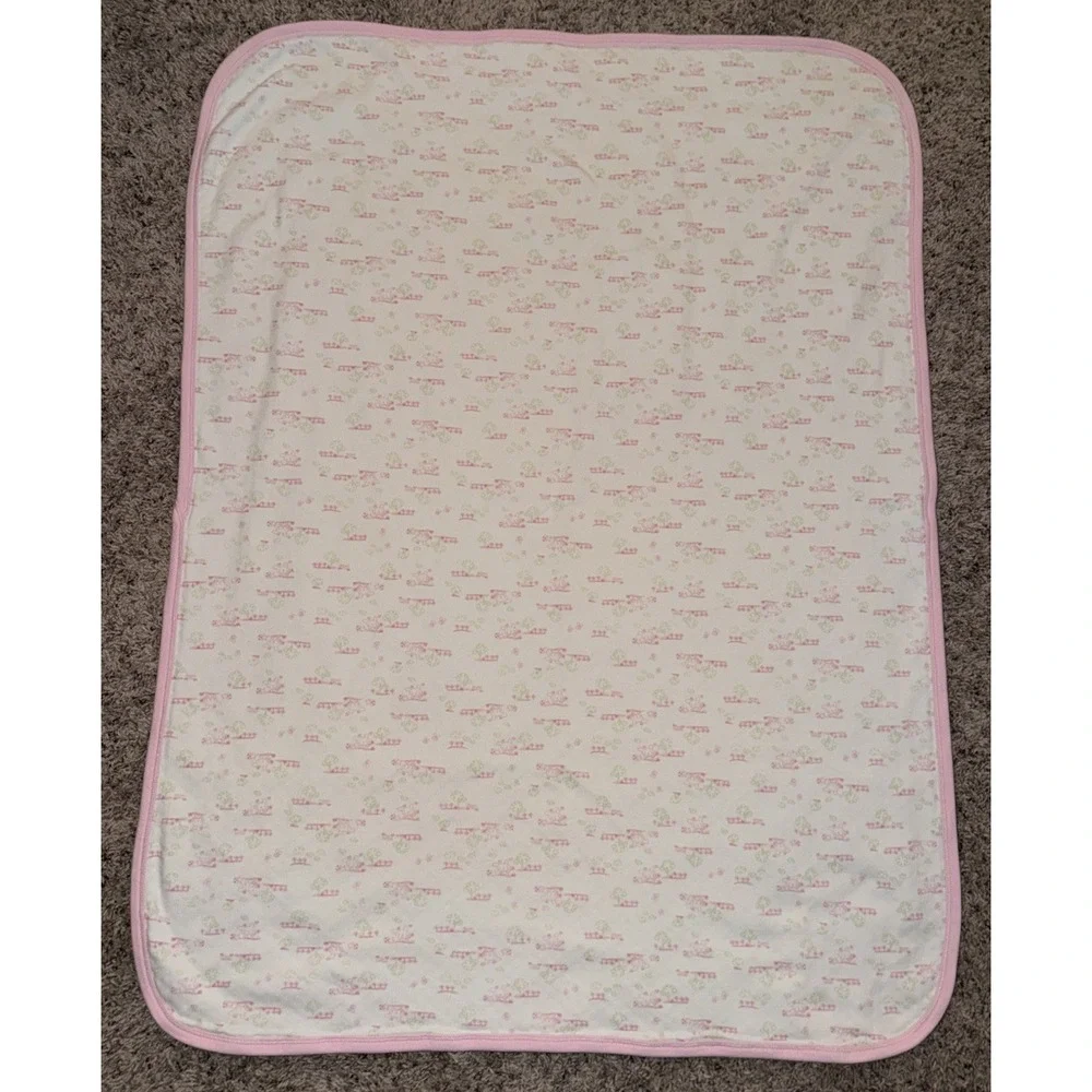 Gerber Organic Baby Blanket Pink White Green‎ Bunny Rabbit Floral Flower Tree